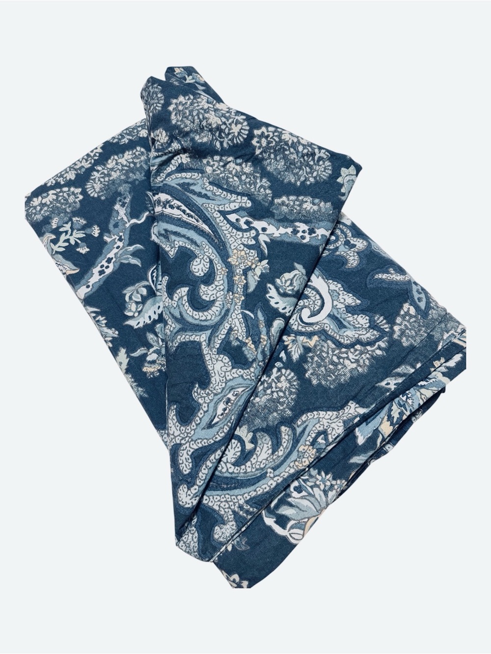 Pottery Barn Full Queen Paisley Floral Cotton Duvet Cover Navy Blue